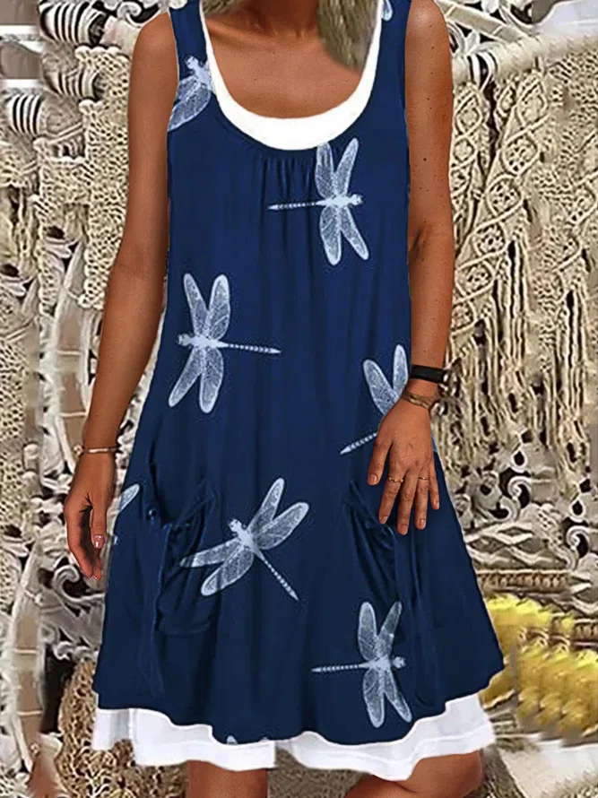 Round Neck Dragonfly Casual D...
