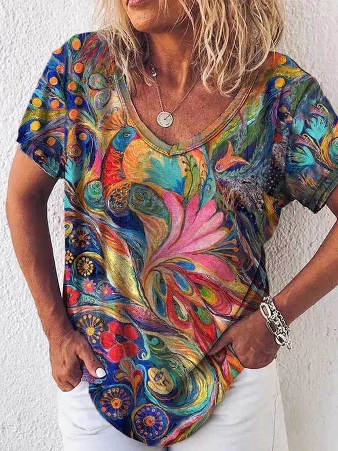 Neck Painting Causal T-Shirt/...