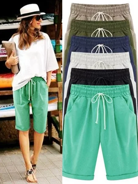 Elastic Waist Solid Causal Sh...