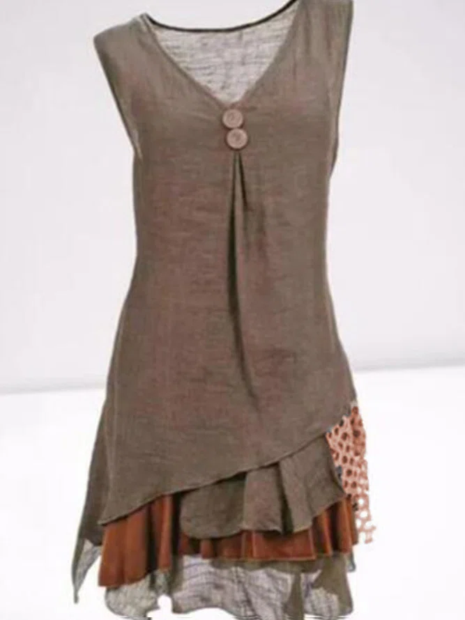 Sleeveless Cotton-Blend Casua...