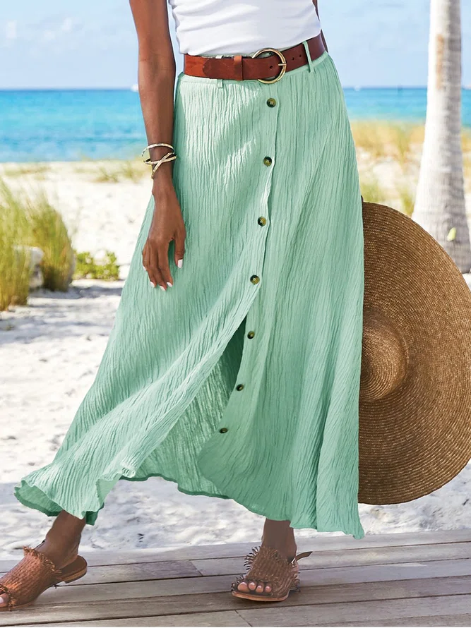       Buttoned Plain Long Ski...