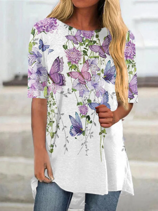 Neck Butterfly Casual Tunic T...