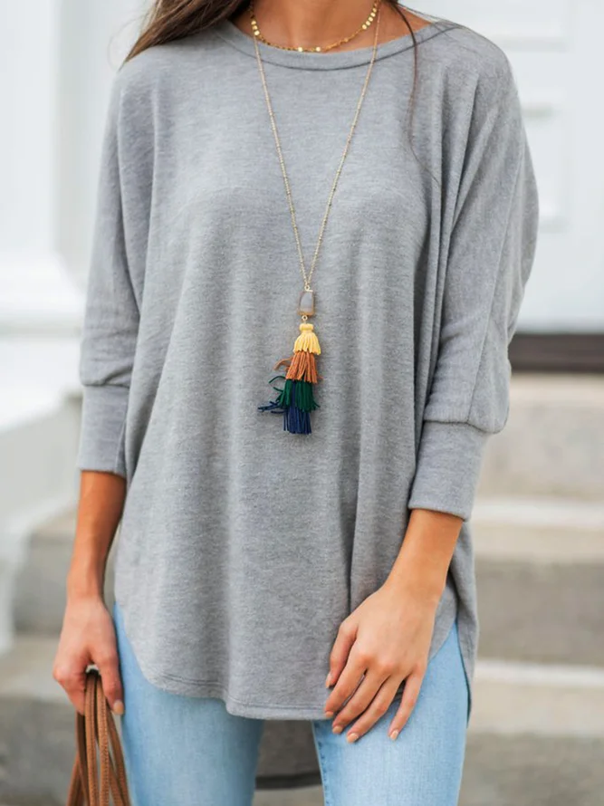 Crew Neck Solid Casual T-Shir...