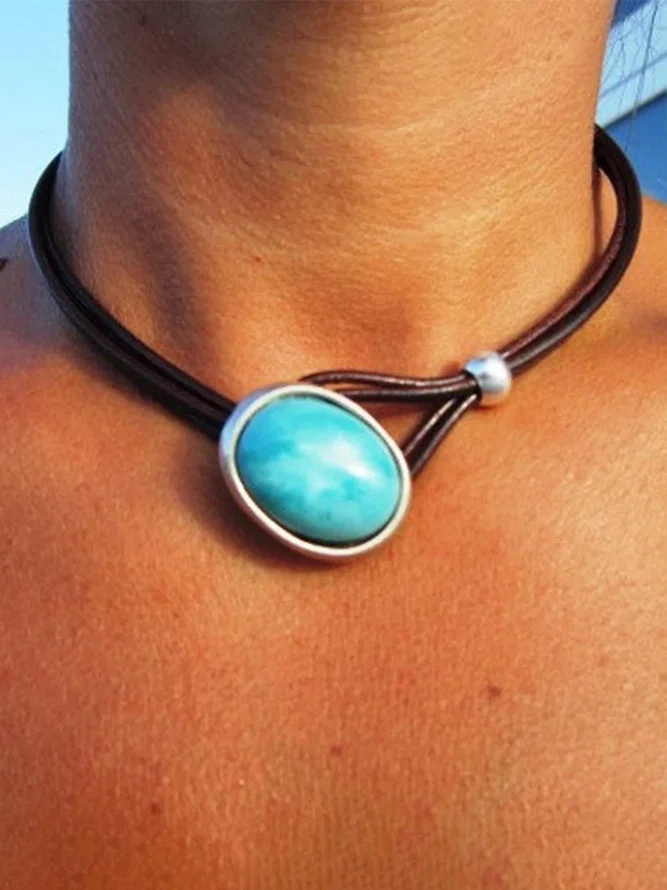 Leather Cord Turquoise Neckla...
