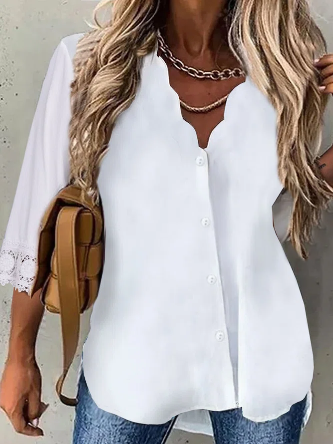Lace Cotton Shirt Top Plus Si...