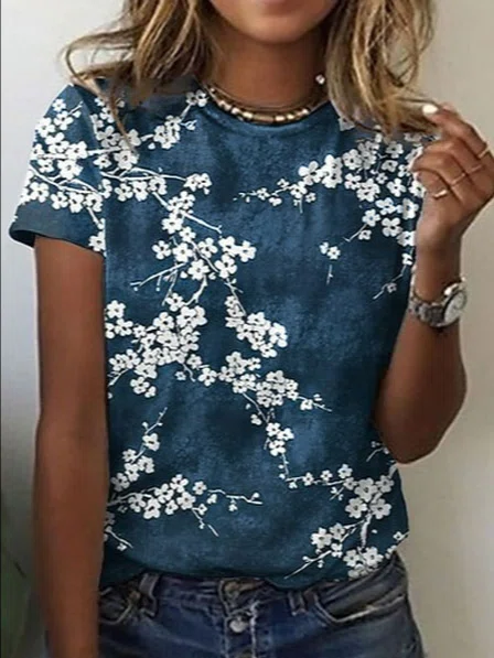 Neck Floral Vacation T-Shirt/...