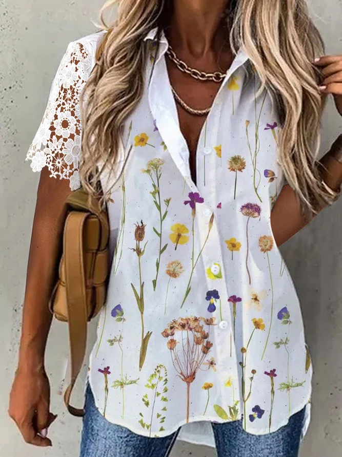  JFN Collar Floral Casual Shi...