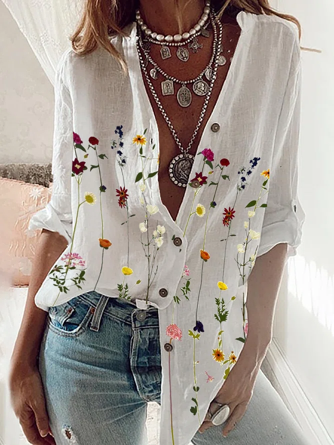  JFN Collar Floral Causal Shi...
