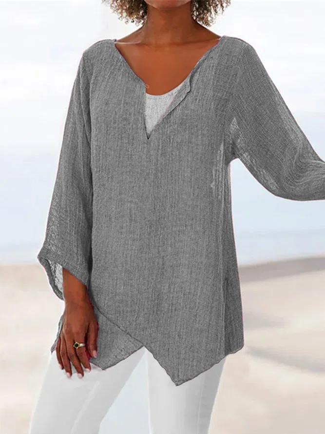 JFN V Neck Solid Causal Tunic...