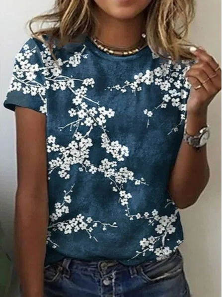 Neck Floral Vacation T-Shirt/...