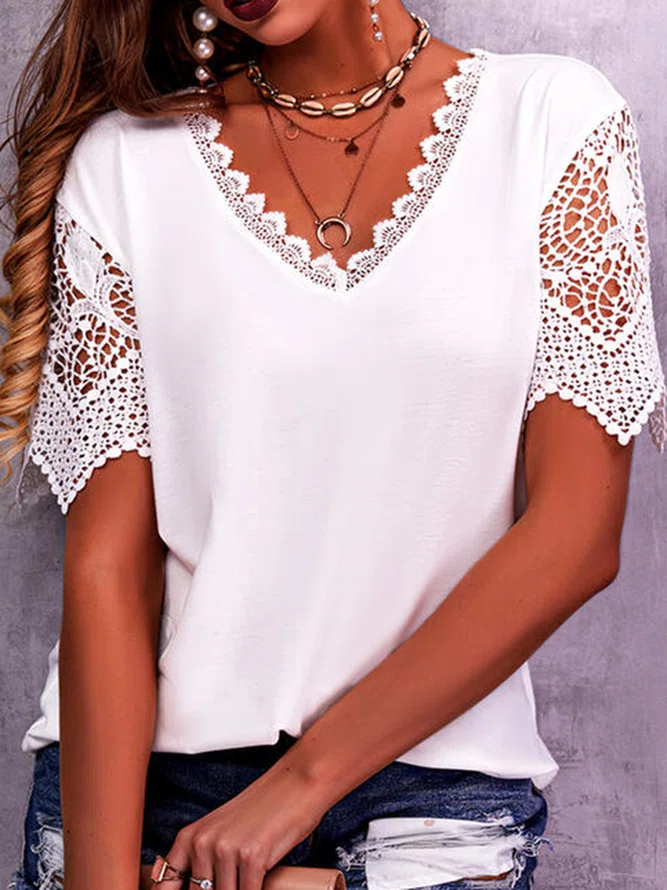 V Neck Solid Casual T-Shirt/T...