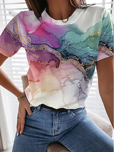 Neck Ombre Short Sleeve T-Shi...