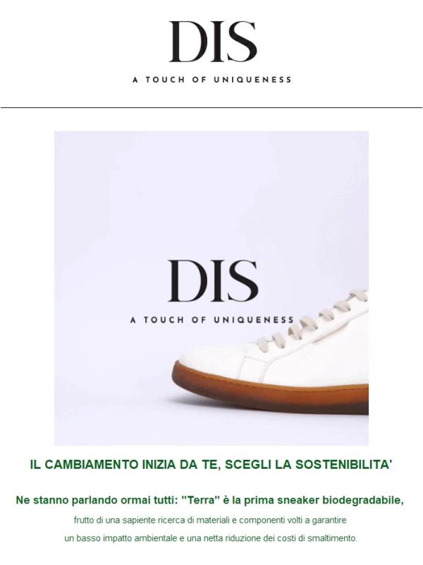 Uno sconto di 150€ esclusivo per te. Preordina la sneaker biodegradabile "Terra". Scegli la sostenibilità.