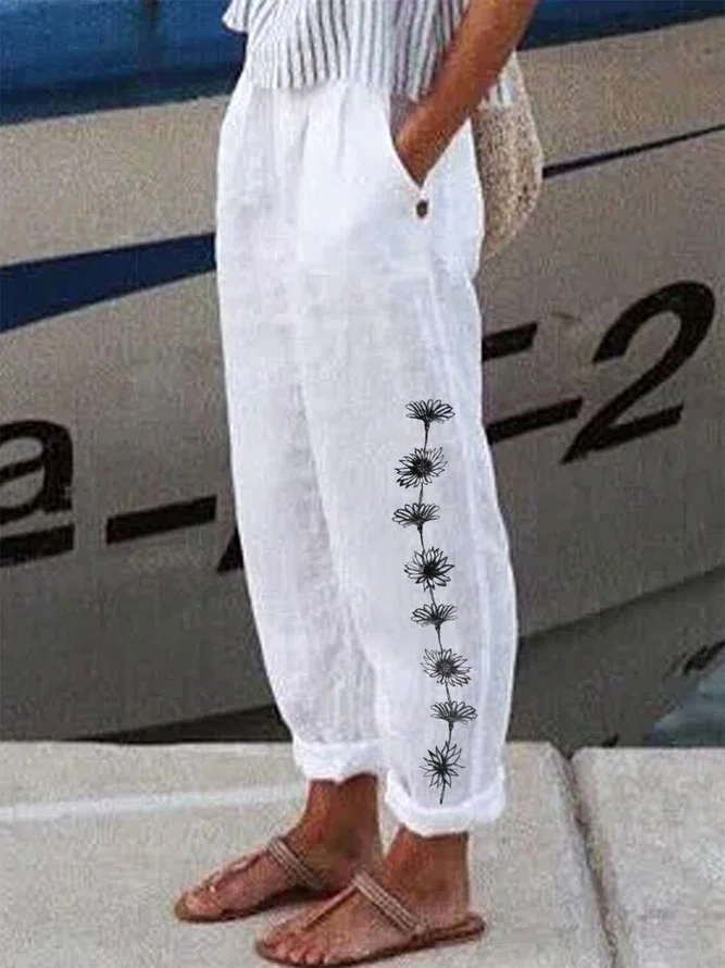 Floral Pocketed Casual Pants ...