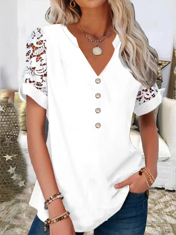 Neck Lace Cut-Out Basic T-Shi...