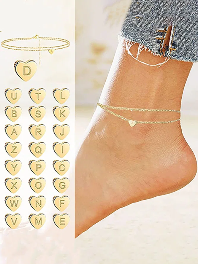 Double Chain Heart Letter Ank...