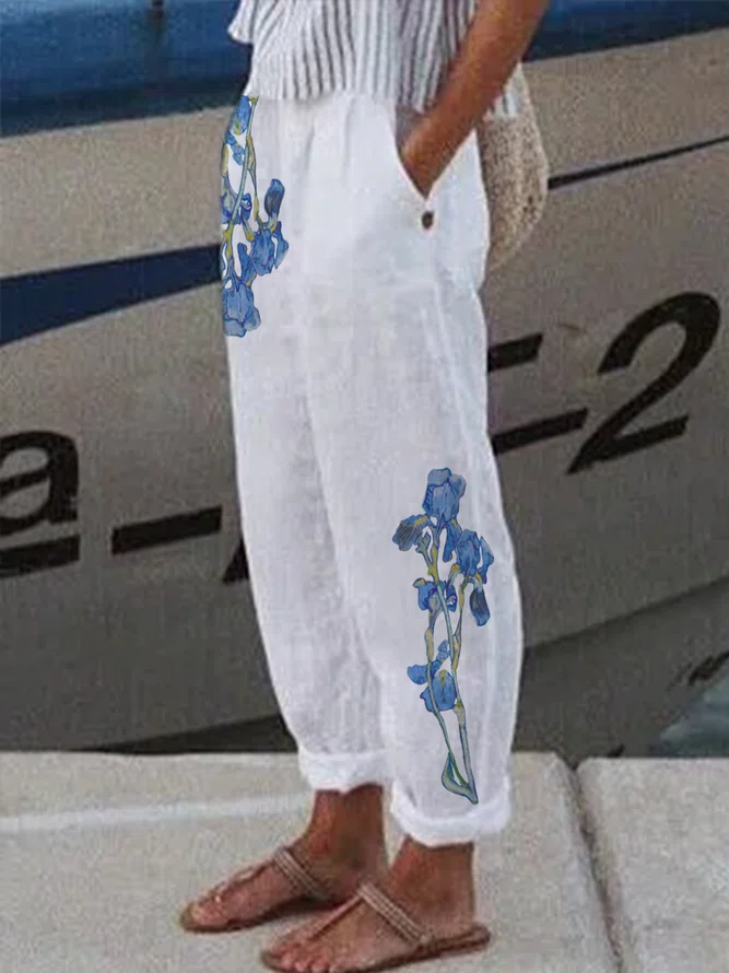 Floral Pocketed Casual Pants ...