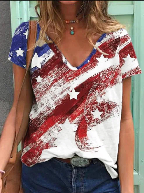American Flag Casual T-Shirt/...