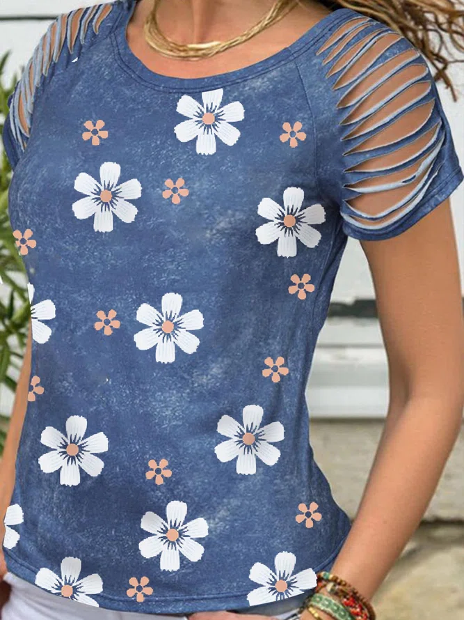 Hollow Out Short sleeved T sh...
