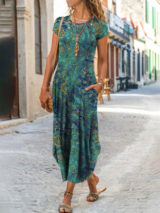 Paisley Boho Vintage Midi Dre...