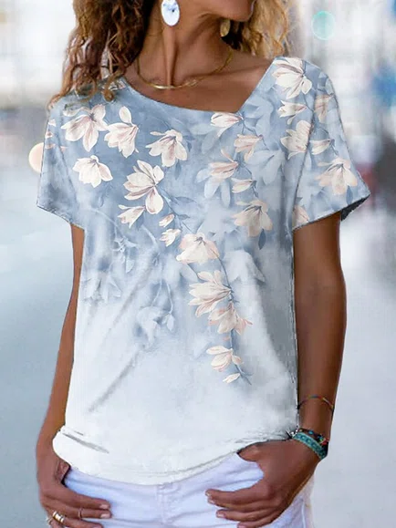 V Neck Floral Casual T-Shirt/...
