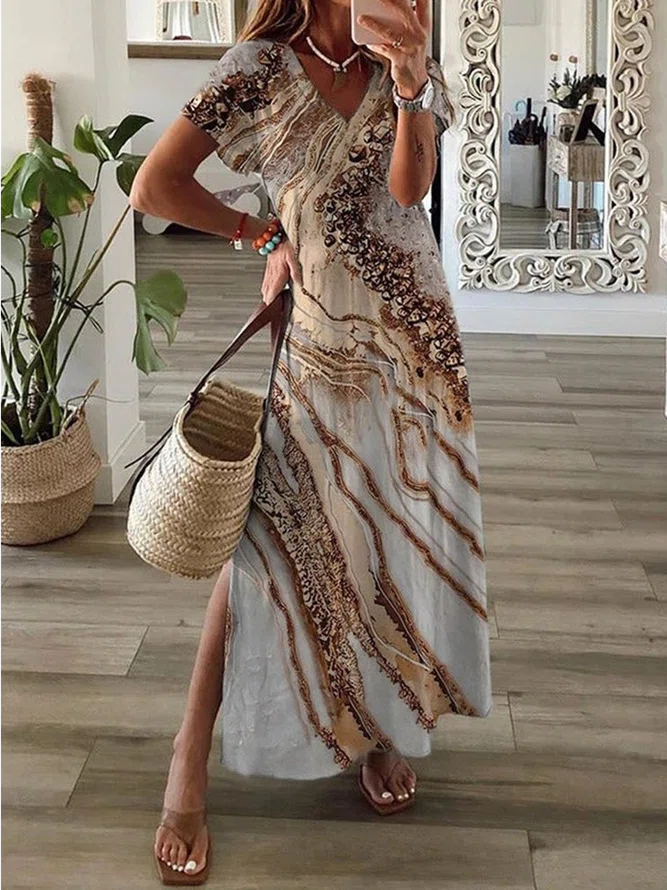 Neck Ombre Vacation Maxi Dres...
