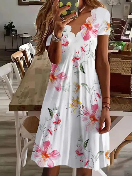 Casual Floral Short Sleeve Kn...