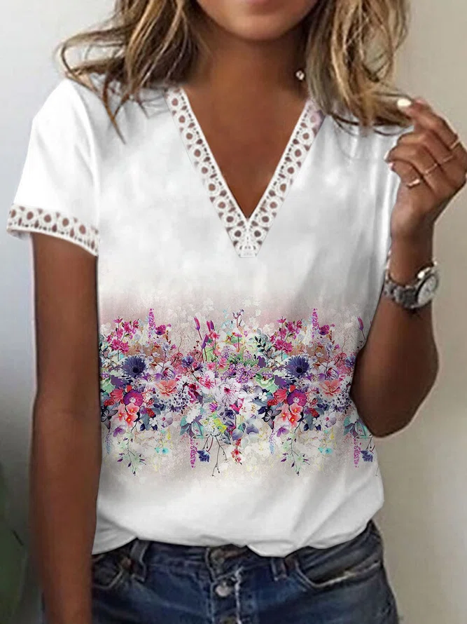Regular Fit Lace Short Sleeve...