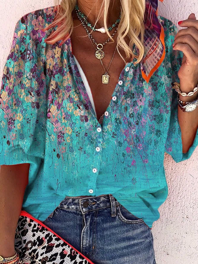  JFN Collar Floral Causal Shi...