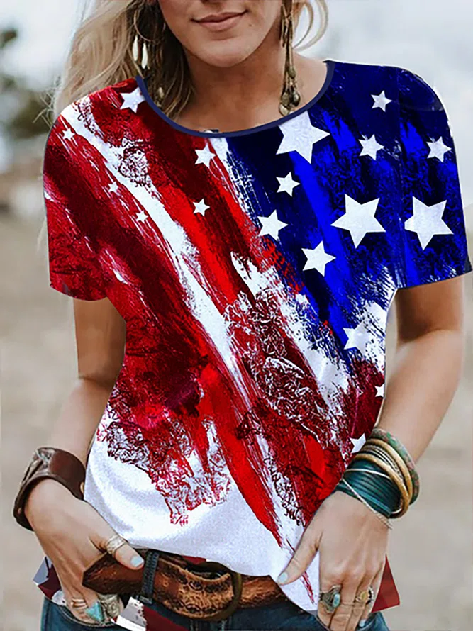 Flag Casual Short Sleeve T-Sh...