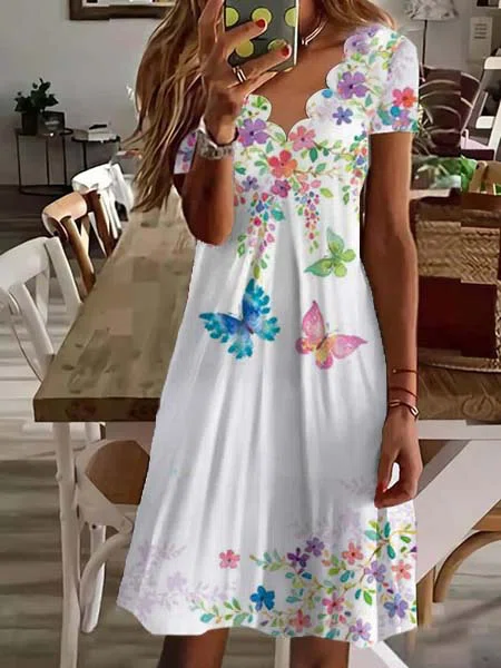 Neck floral Vacation Midi Dre...