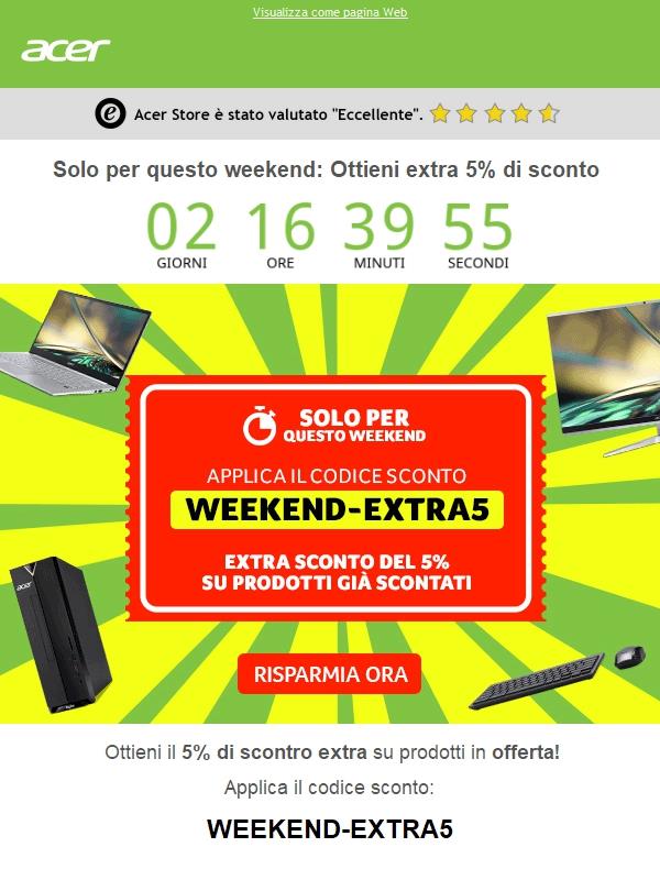 Tuffati nel weekend con uno sconto extra del 5%