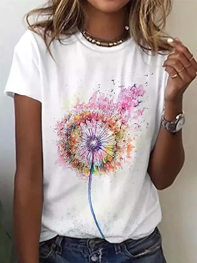 Crew Neck Casual Dandelion T-...