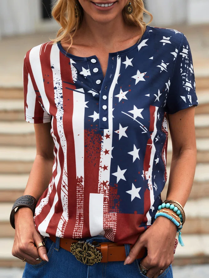 flag print top T-shirt Plus S...