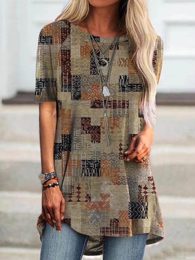 Neck Geometric Causal Tunic T...