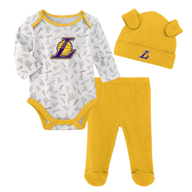 Set di abbigliamento per neonati Nike dei Los Angeles Lakers - Cappello, pantaloni e creeper