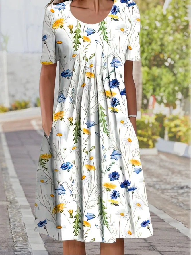 Neck floral Vacation Midi Dre...