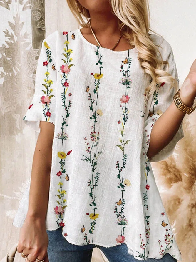 Casual Crew Neck Floral Tunic...