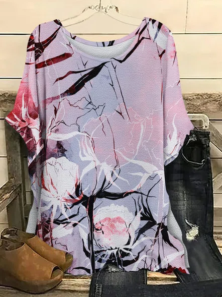 Floral Crew Neck Batwing Slee...