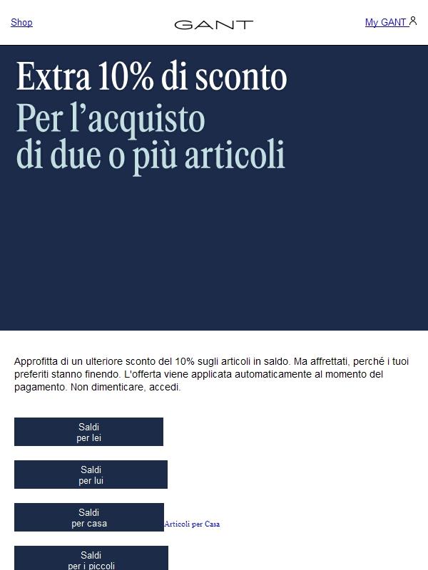 SALDI | 10% EXTRA sugli articoli in saldo