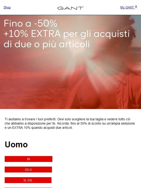 Scegli la tua taglia e goditi fino a -50%