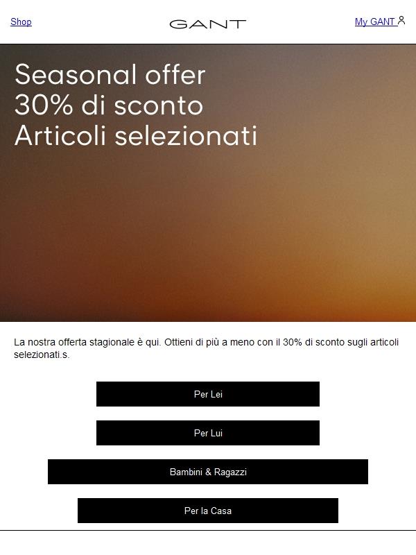 Seasonal Offer – 30% di sconto su articoli selezionati