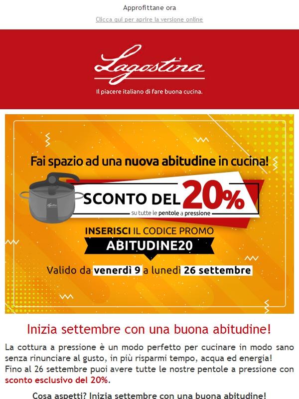 20% di sconto su tutte le pentole a pressione