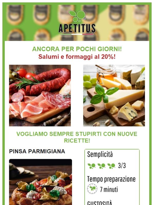 Reminder salumi e formaggi al 20%