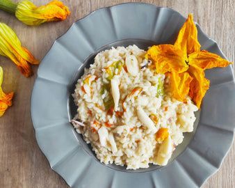 Risotto con seppie e fiori di zucca