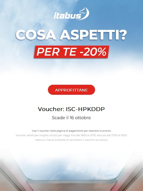 Sconto -20% per te! Viaggia in alta qualità.​