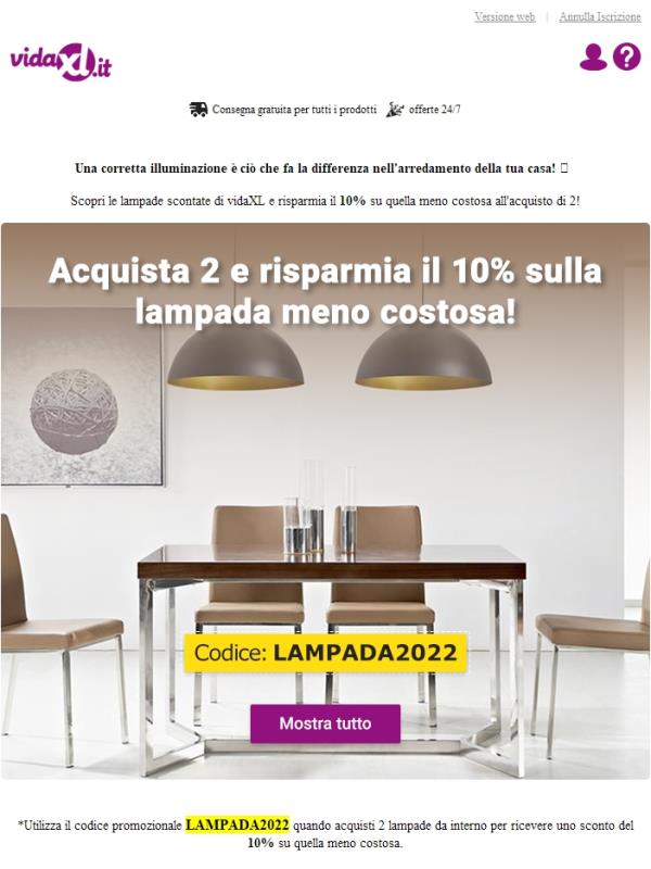 Acquista 2 lampade e ottieni -10% su quella meno costosa!