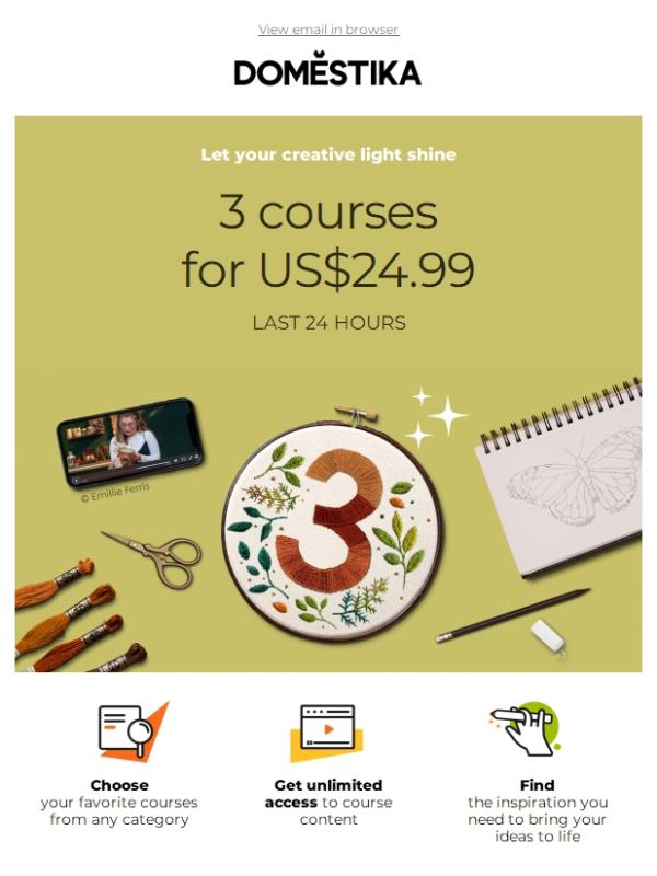 Only 24 hours left: 3 courses for US$24.99!