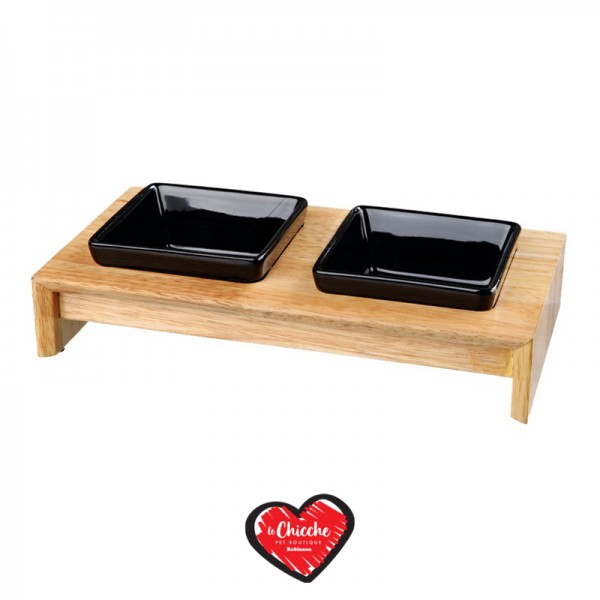 Trixie Set Ciotole in Ceramica e Legno - 15 cm