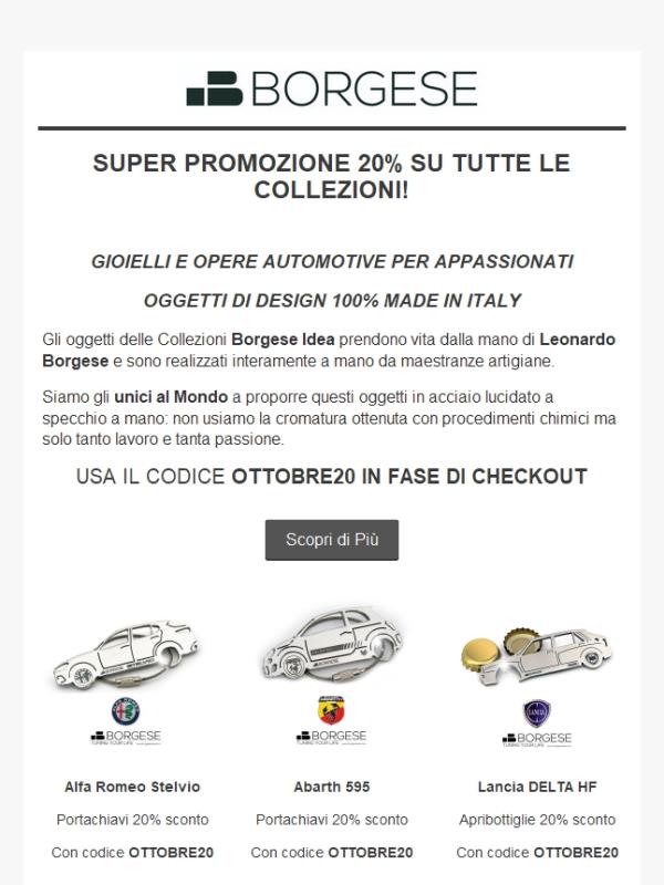 Borgese Idea: Creazioni uniche per gli appassionati di auto. Sconto 20%
